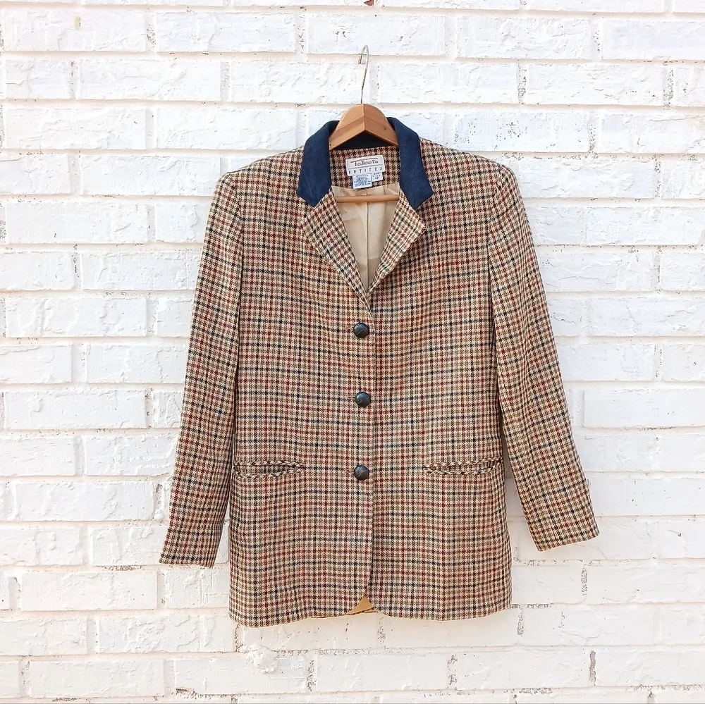 Vintage Talbots Wool Plaid Blazer Size 4 Petite - Picture 2 of 8